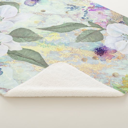 Gouden zeeschuim groen  bloemenkleur waterverf chi sherpa deken (3/4)