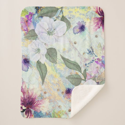 Gouden zeeschuim groen  bloemenkleur waterverf chi sherpa deken (Voorkant)