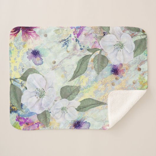 Gouden zeeschuim groen  bloemenkleur waterverf chi sherpa deken (Voorkant (horizontaal))