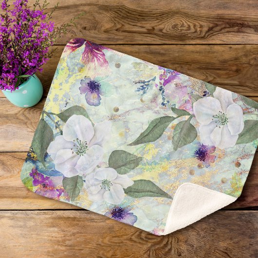 Gouden zeeschuim groen  bloemenkleur waterverf chi sherpa deken