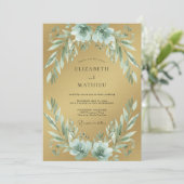 Gouden Zeeschuim Loof Eucalyptus Bruiloft Kaart (Staand voorkant)