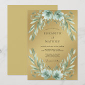 Gouden Zeeschuim Loof Eucalyptus Bruiloft Kaart (Voorkant / Achterkant)