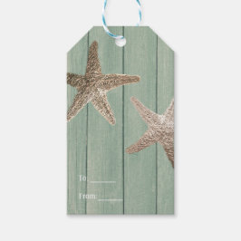 Gouden Zeester & Hout Elegant Strand Favor Cadeaulabel