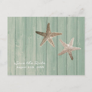 Gouden Zeester & Hout Elegant Strand Save the Date Aankondigingskaart