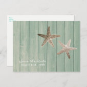 Gouden Zeester & Hout Elegant Strand Save the Date Aankondigingskaart (Voorkant / Achterkant)