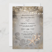 Gouden Zeester Tropisch Strand Chic QR Code Huweli Kaart (Voorkant)