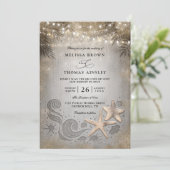 Gouden Zeester Tropisch Strand Chic QR Code Huweli Kaart (Staand voorkant)
