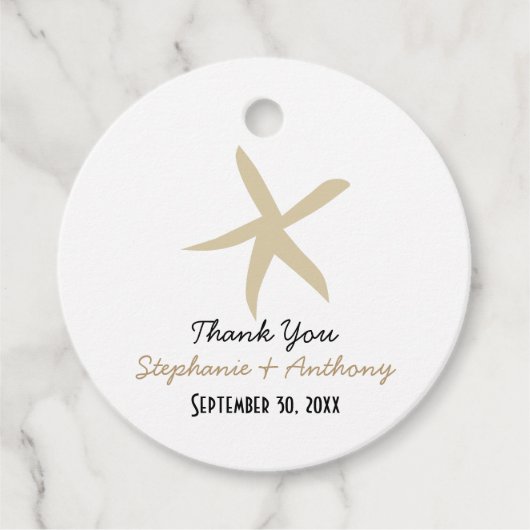 Gouden Zeester Zeevaart Strand Bruiloft Bedankt Bedankjes Labels (Voorkant)