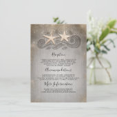 Gouden zeesterren strand bruiloft details informat informatiekaartje (Staand voorkant)