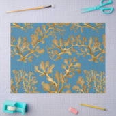 Gouden Zeewier op Aqua Blauwe Tissuepapier (Craft)