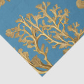 Gouden Zeewier op Aqua Blauwe Tissuepapier (Detail)