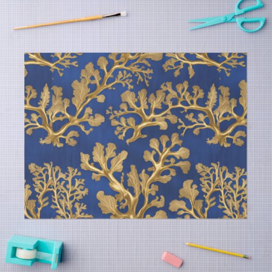 Gouden zeewier op Deep Blue Tissuepapier (Craft)