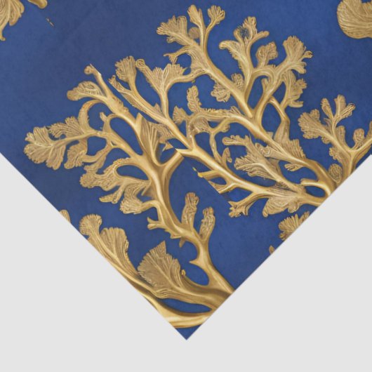 Gouden zeewier op Deep Blue Tissuepapier (Detail)