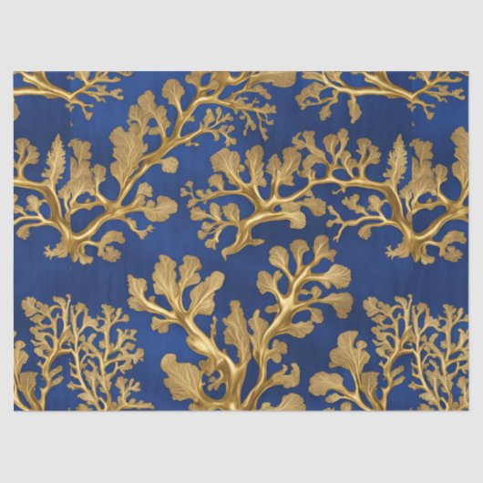Gouden zeewier op Deep Blue Tissuepapier (Voorkant)