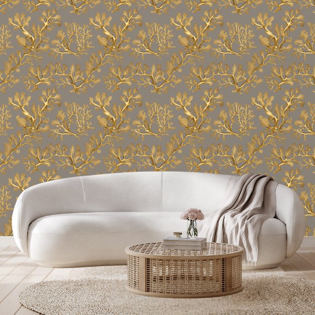 Gouden zeewier tegen Toupe Peel Stick Behang (Creator heeft geüpload)