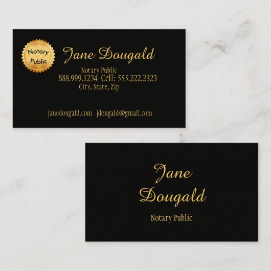 Gouden zegel met zwarte klassieke notaris visitekaartje (Voorkant / Achterkant)