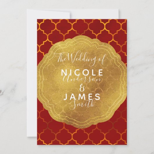 Gouden Zegelfolie Vurig Rood Indisch Marokkaans Hu Kaart (Voorkant)