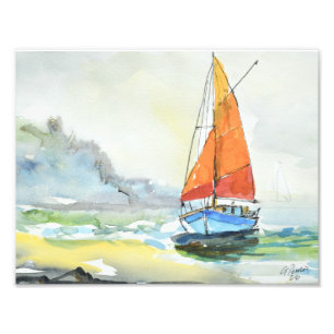 Gouden Zeil Oceaan Bries Impressionist Foto Afdruk
