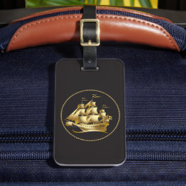 Gouden zeilboot nautische gepersonaliseerd bagagelabel
