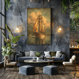 Gouden Zeilen — Klassieke Maritieme Reis Poster