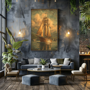 Gouden Zeilen — Klassieke Maritieme Reis Poster