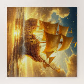 Gouden Zeilschip op Zonsondergangszee Legpuzzel (Horizontaal)