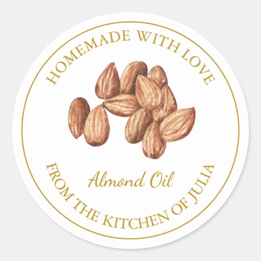 Gouden zelfgemaakte amandelolie label | Wit (Voorkant)