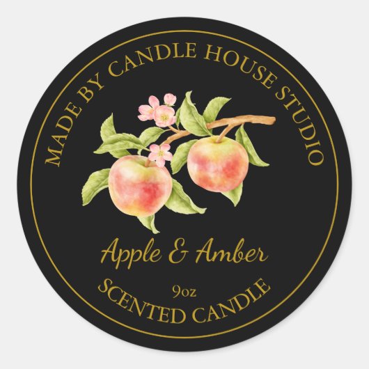 Gouden Zelfgemaakte Apple Candle Label | Zwart (Voorkant)