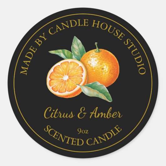 Gouden Zelfgemaakte Citrus Candle Label | Zwart (Voorkant)