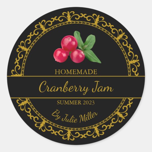 gouden zelfgemaakte cranberry jam label (Voorkant)