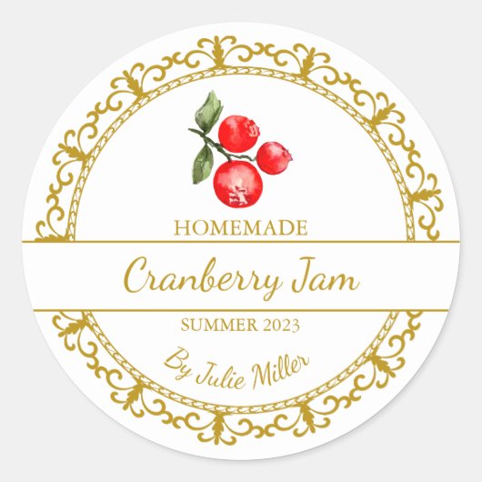 gouden zelfgemaakte cranberry jam label (Voorkant)