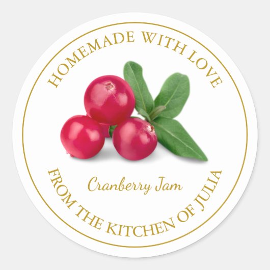 Gouden zelfgemaakte cranberry jam label | Wit (Voorkant)