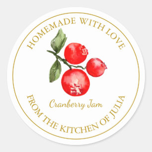 Gouden zelfgemaakte cranberry jam label   Wit