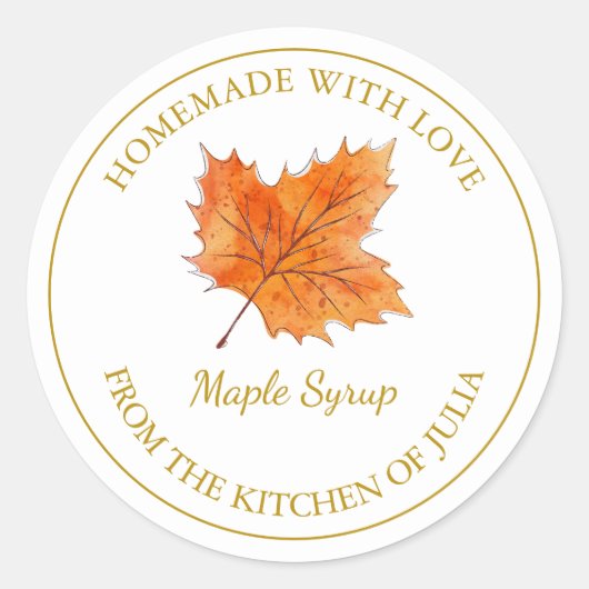 Gouden zelfgemaakte esdoornsiroop label | Wit (Voorkant)