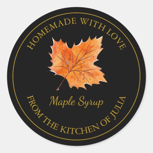 Gouden zelfgemaakte esdoornsiroop label | Zwart (Voorkant)