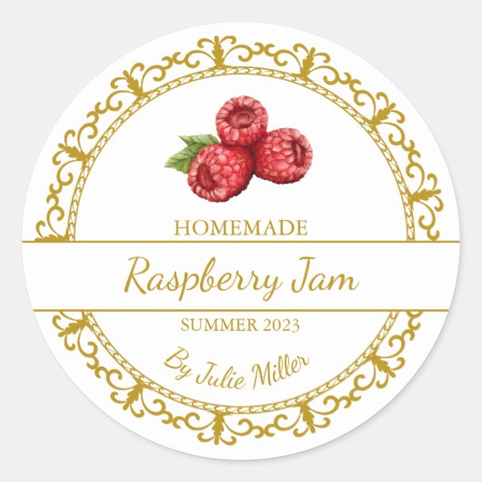 gouden zelfgemaakte framboos jam label (Voorkant)