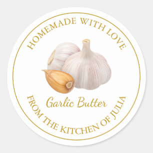 Gouden zelfgemaakte knoflook boterlabel   Wit Ronde Sticker