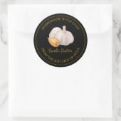 Gouden zelfgemaakte knoflook boterlabel | Zwart Ronde Sticker (Tas)