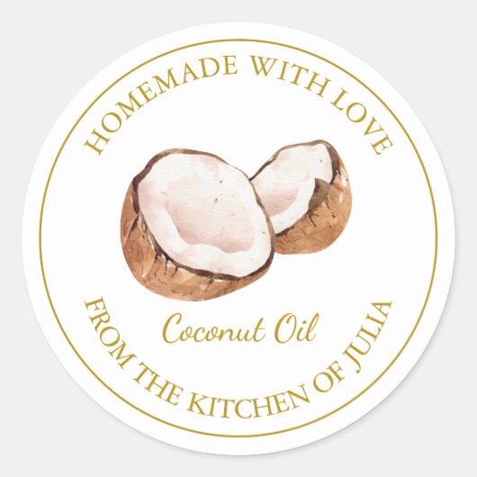 Gouden zelfgemaakte kokosolie label | Wit (Voorkant)