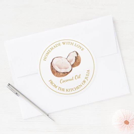 Gouden zelfgemaakte kokosolie label | Wit (Envelop)