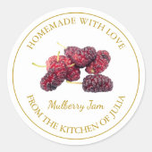 Gouden Zelfgemaakte Mulberry Jam Label | Wit (Voorkant)