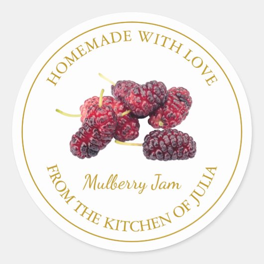 Gouden Zelfgemaakte Mulberry Jam Label | Wit (Voorkant)