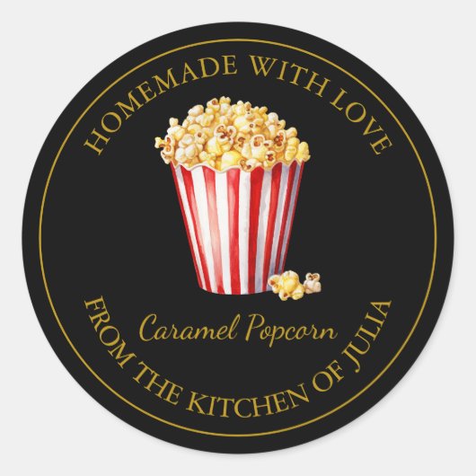 Gouden zelfgemaakte popcorn label | Zwart (Voorkant)