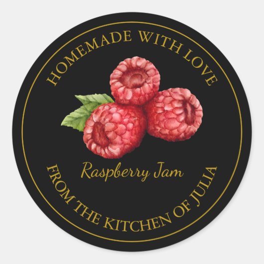 Gouden Zelfgemaakte Raspberry Jam Label | Zwart (Voorkant)