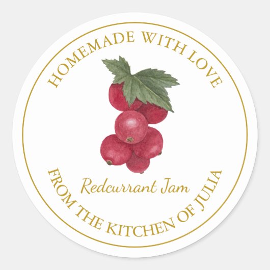 Gouden Zelfgemaakte Redcurrant Jam Label | Wit (Voorkant)