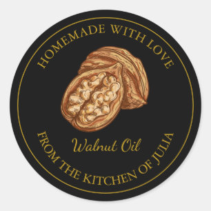 Gouden zelfgemaakte walnoot olie label Zwart