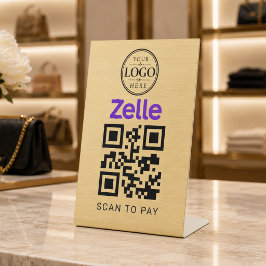 Gouden Zelle Scan om te betalen Tafelbladdisplay Reclamebord Met Voetstuk