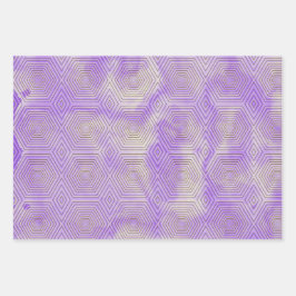 Gouden Zeshoek Geometrisch Patroon Paarse Marmer Inpakpapier Vel