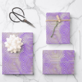 Gouden Zeshoek Geometrisch Patroon Paarse Marmer Inpakpapier Vel