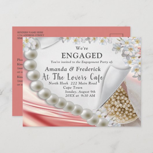 gouden zijde en parels Verloving IV Uitnodiging Briefkaart (Voorkant / Achterkant)